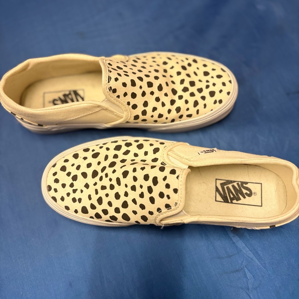 Vans Cream Slip-On Shoes with Black Dots